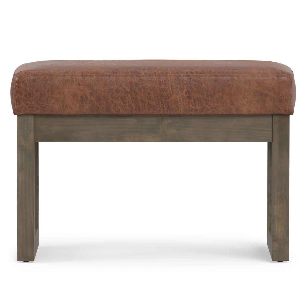 Distressed Saddle Brown Distressed Vegan Leather | Milltown Footstool Small Ottoman Bench