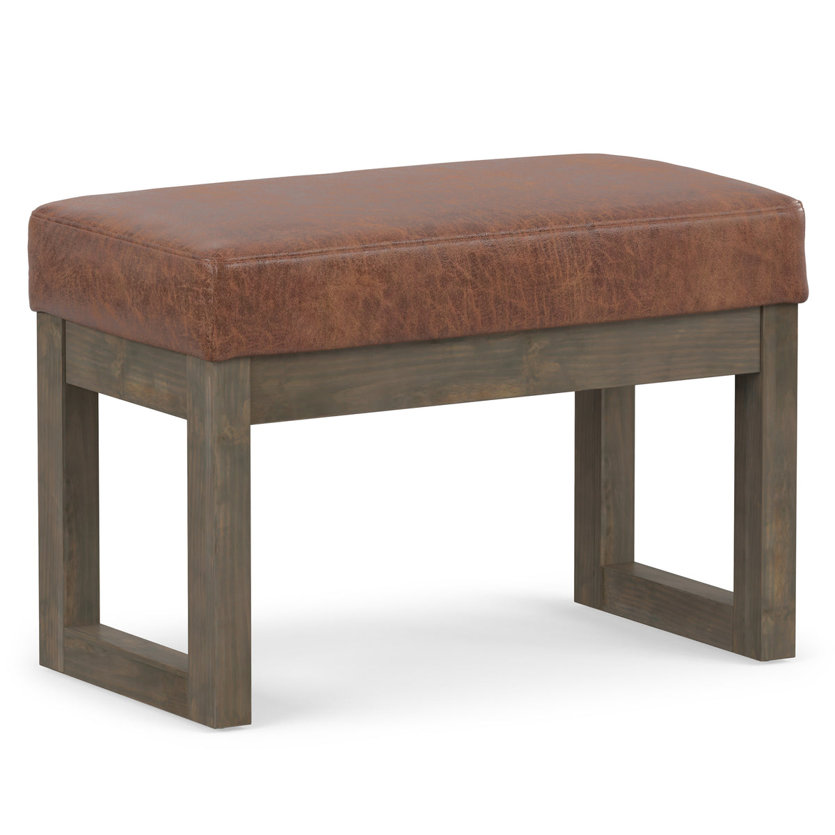 Distressed Saddle Brown Distressed Vegan Leather | Milltown Footstool Small Ottoman Bench