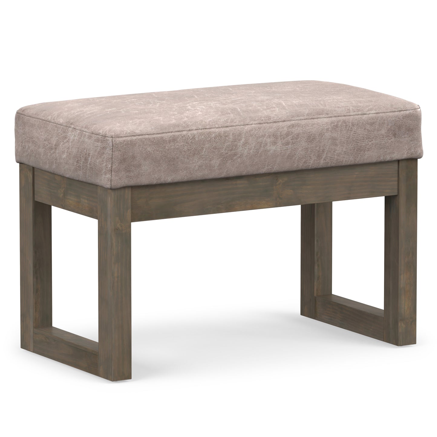 Distressed Grey Taupe Distressed Vegan Leather| Milltown Footstool Small Ottoman Bench
