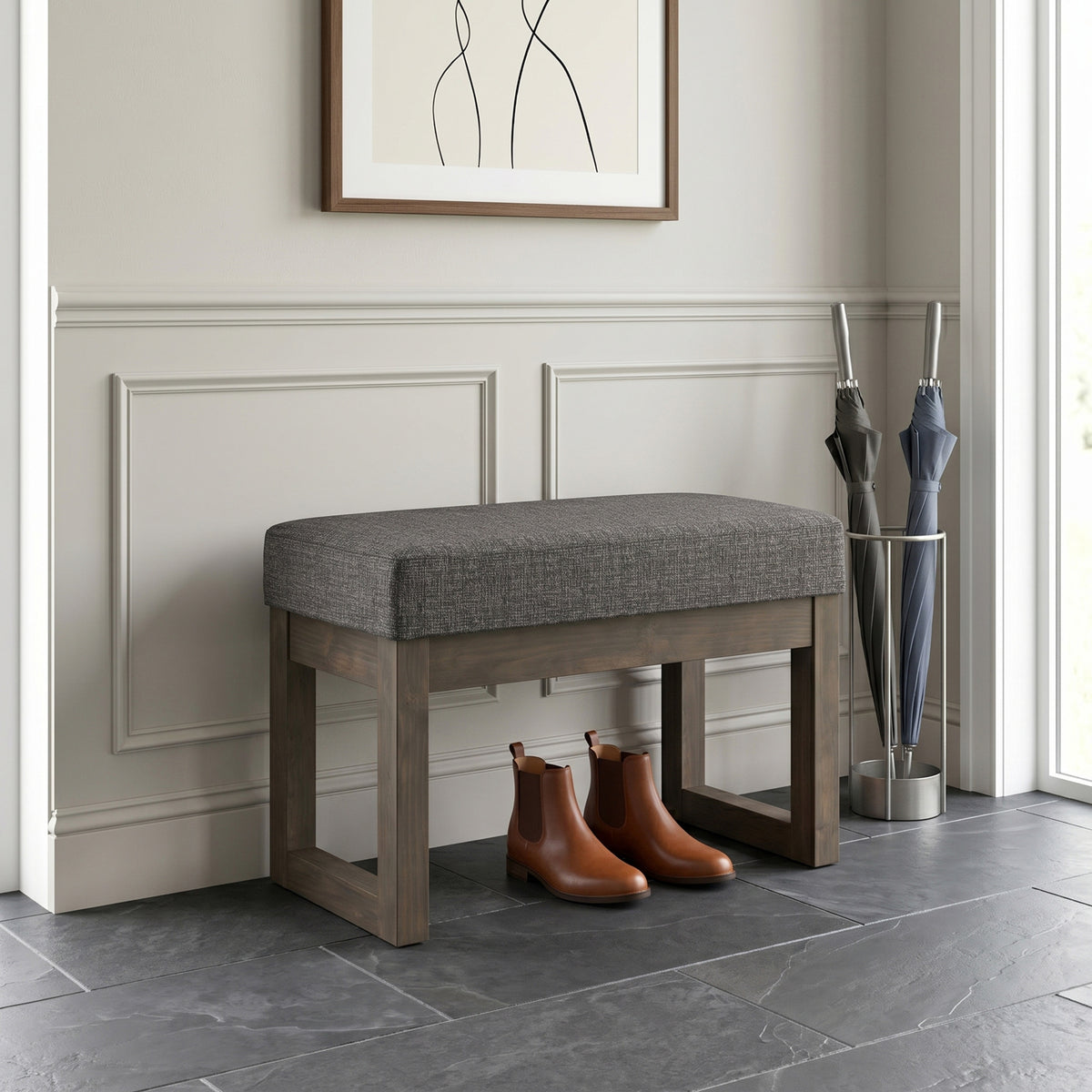 Ebony Tweed Style Fabric |Milltown Footstool Small Ottoman Bench