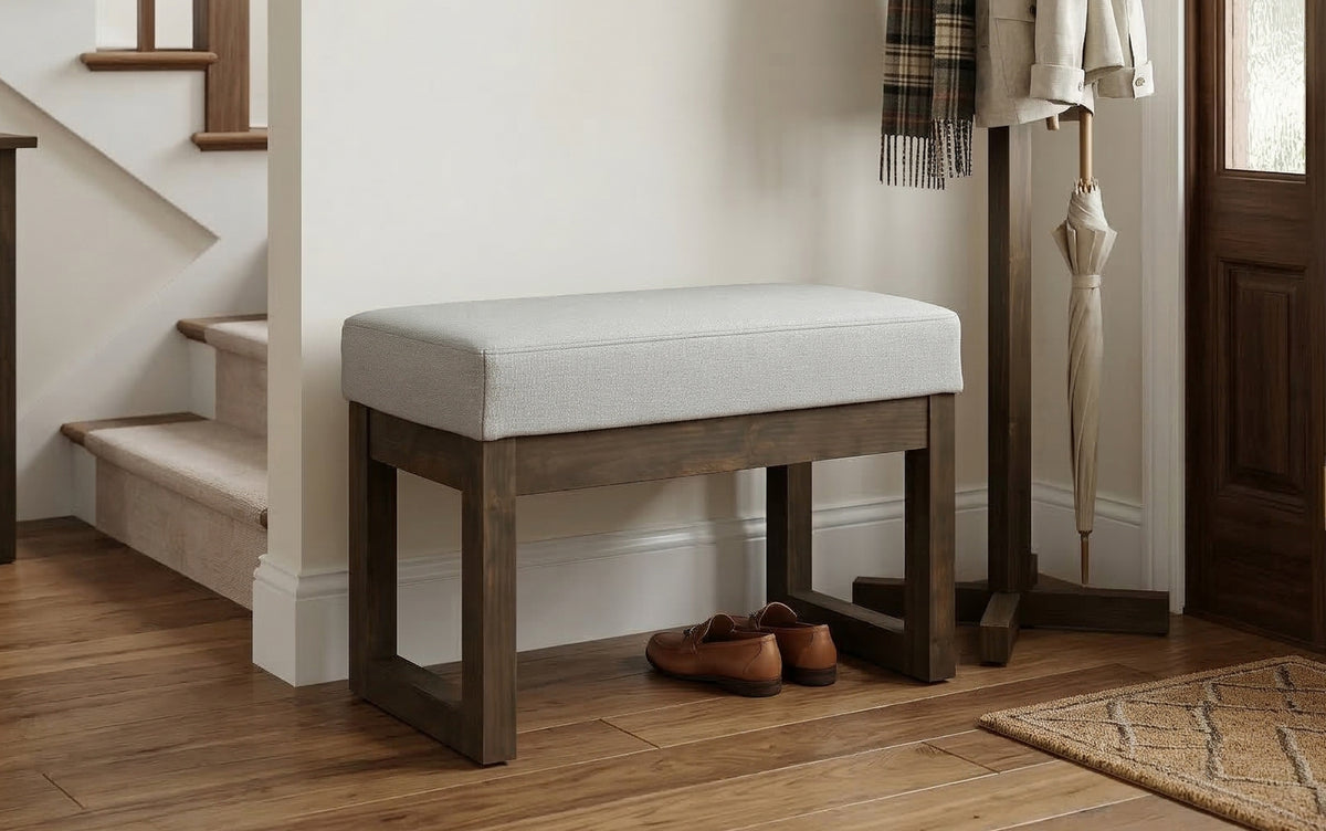 Light Stone Grey Linen Style Fabric | Milltown Small Ottoman Bench in Linen