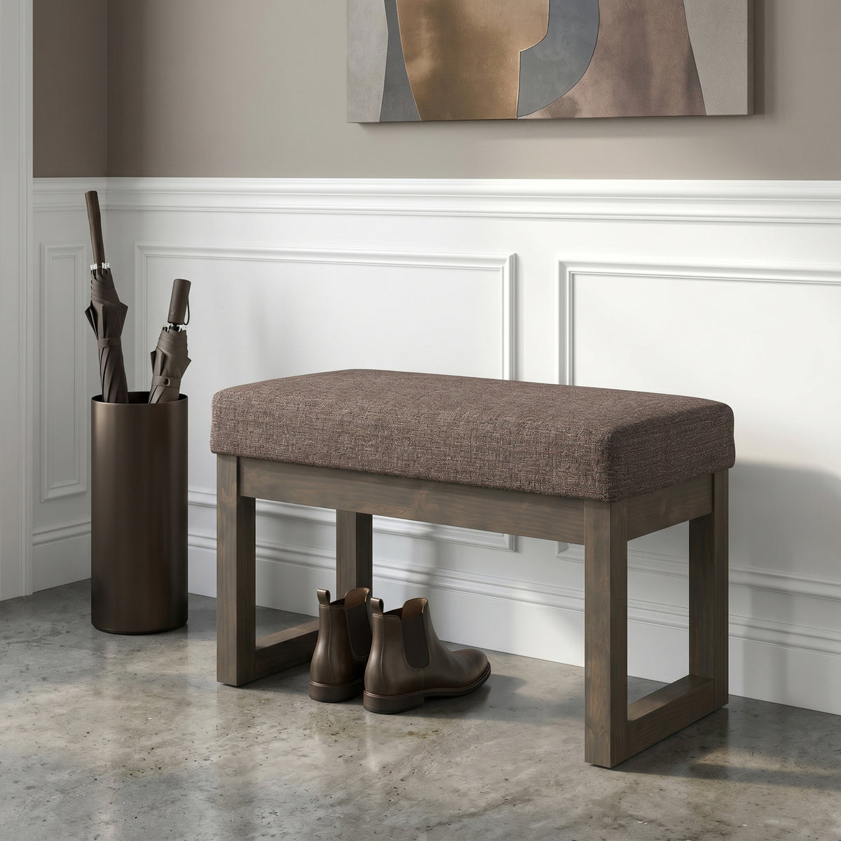 Mink Brown Tweed Style Fabric | Milltown Footstool Small Ottoman Bench