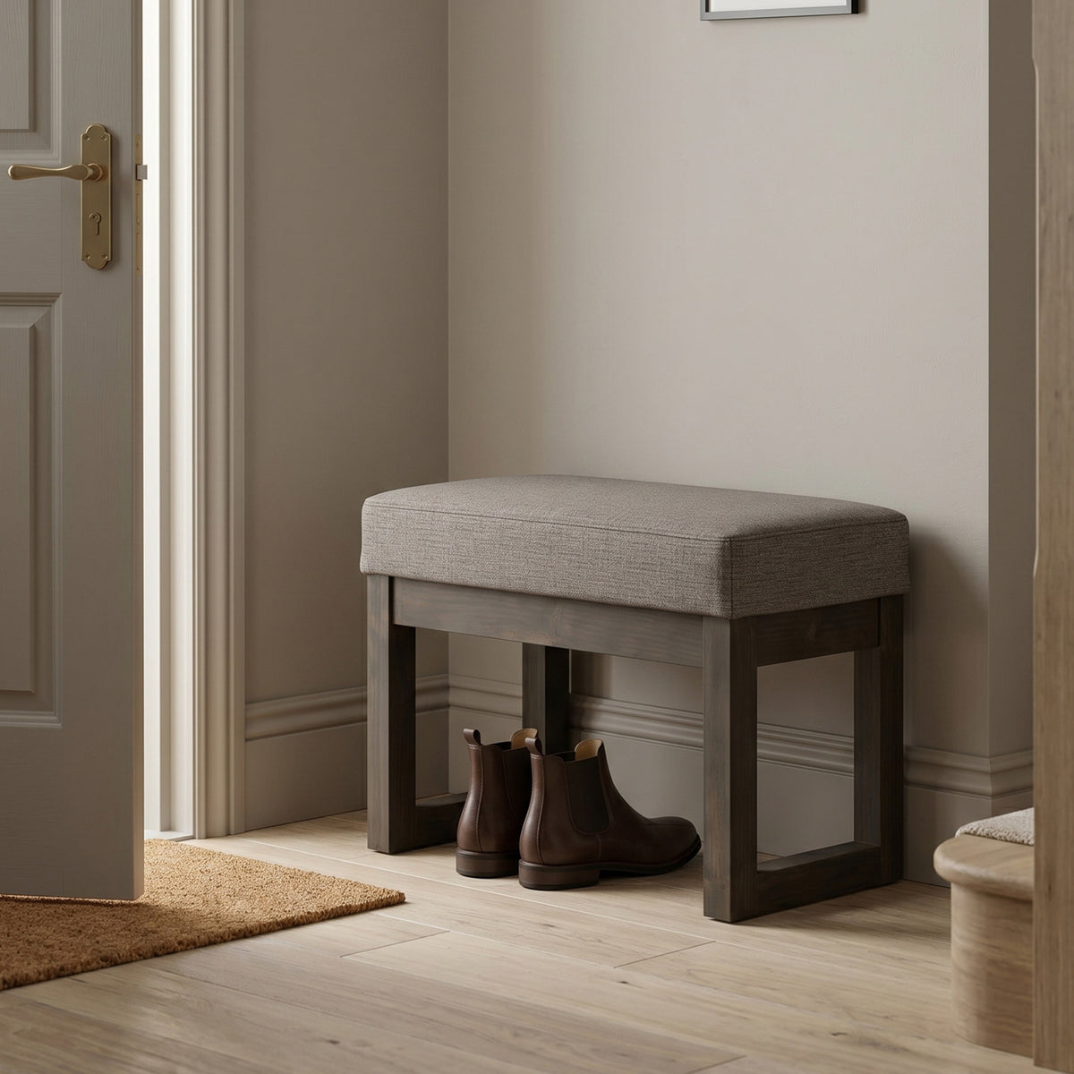 Platinum Tweed Style Fabric | Milltown Footstool Small Ottoman Bench
