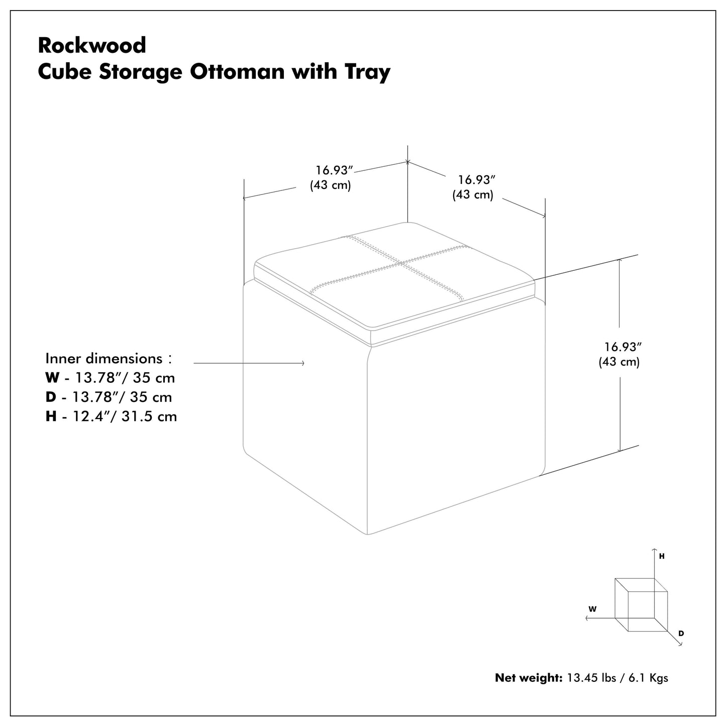 Cloud Grey Linen Style Fabric | Rockwood Cube Storage Ottoman in Linen