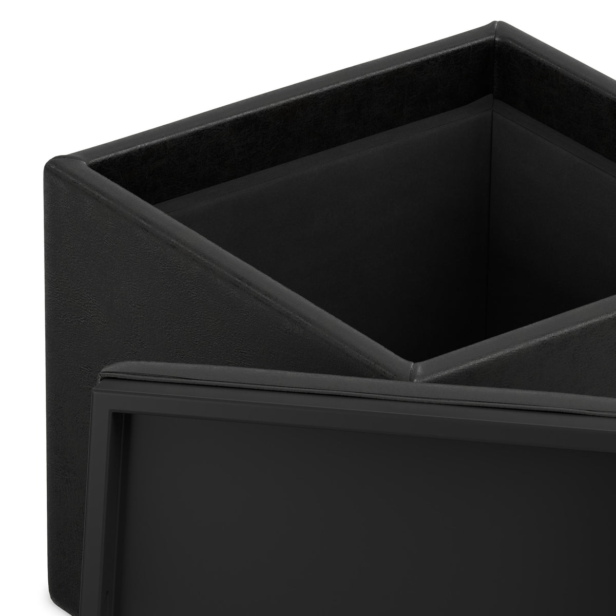 Distressed Black Distressed Vegan Leather | Rockwood Vegan Leather Cube Storage Ottoman with Tray