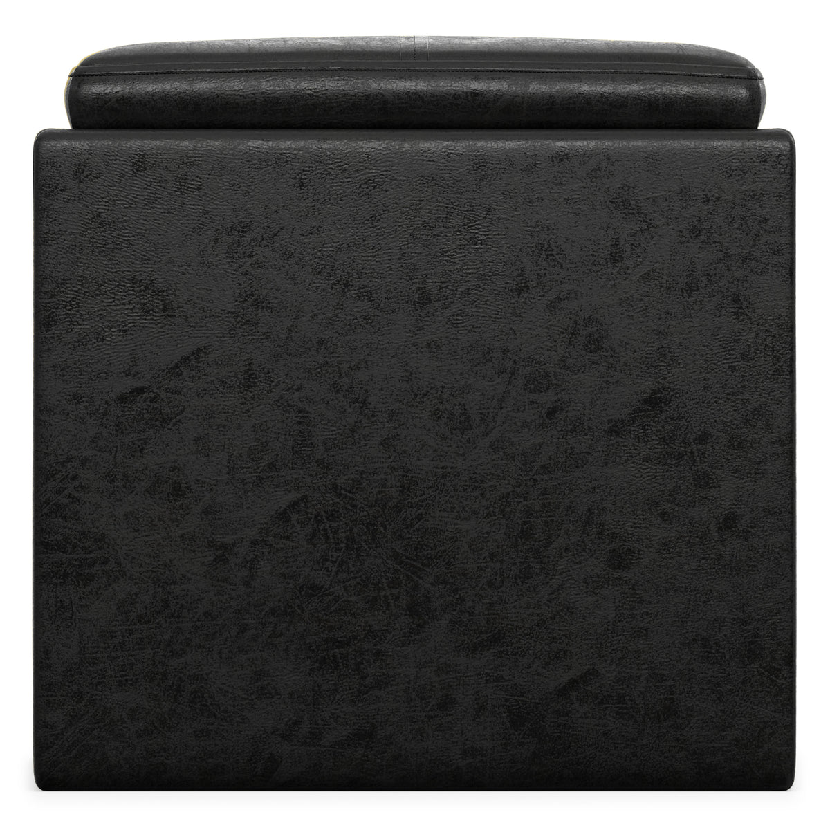 Distressed Black Distressed Vegan Leather | Rockwood Vegan Leather Cube Storage Ottoman with Tray