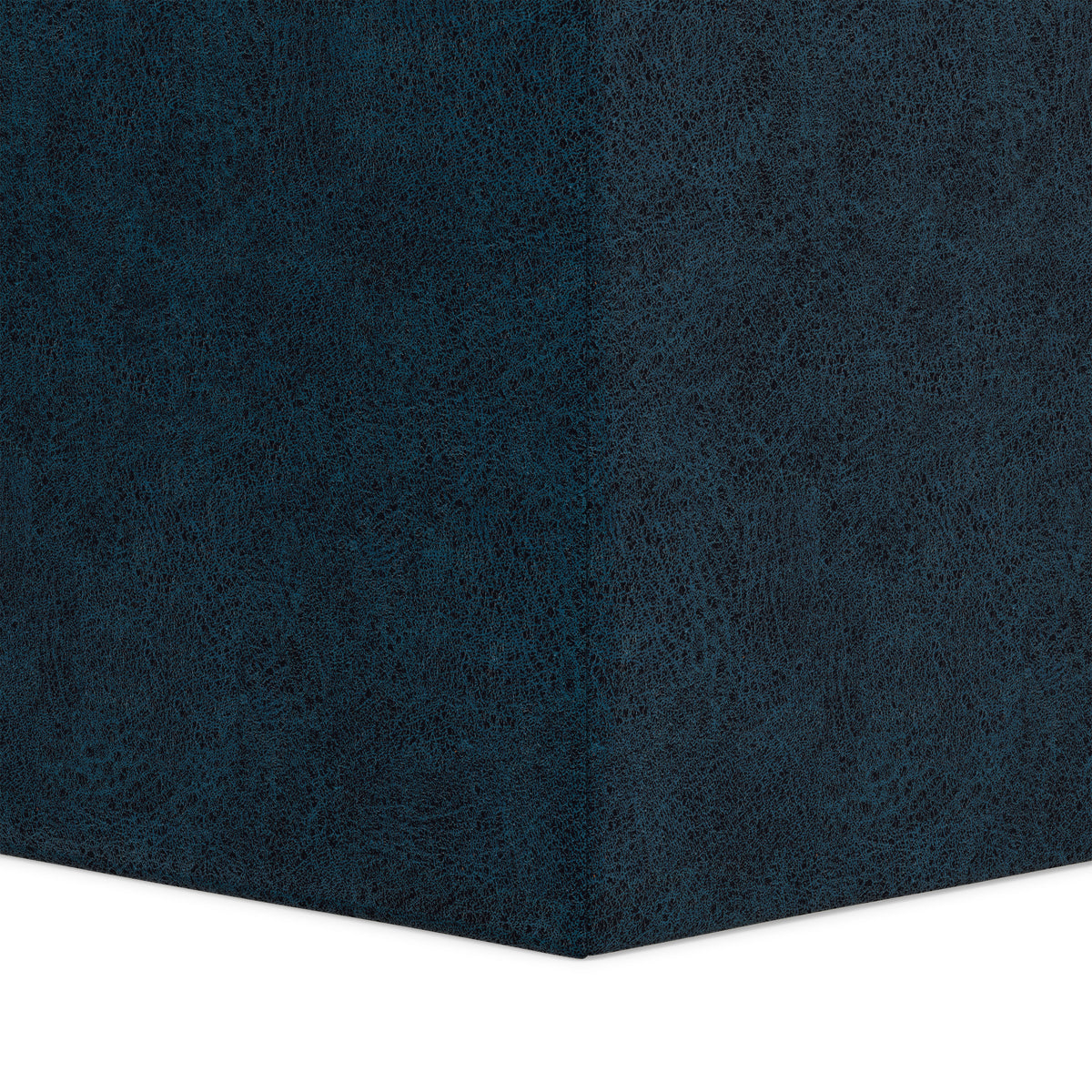 Distressed Dark Blue Distressed Vegan Leather | Rockwood Vegan Leather Cube Storage Ottoman with Tray