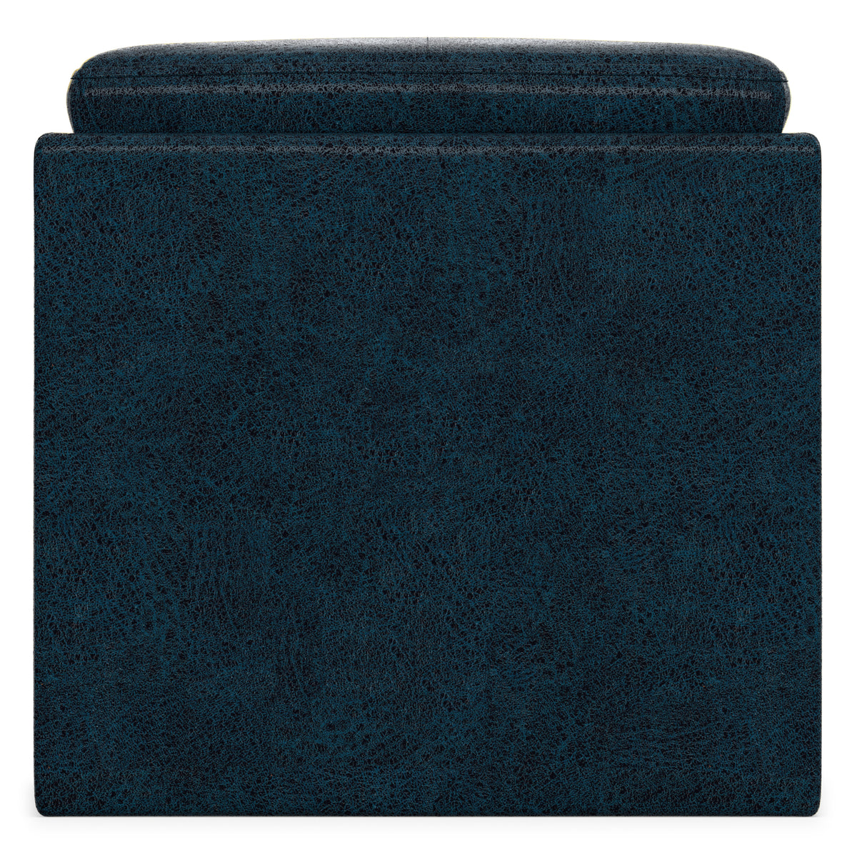 Distressed Dark Blue Distressed Vegan Leather | Rockwood Vegan Leather Cube Storage Ottoman with Tray