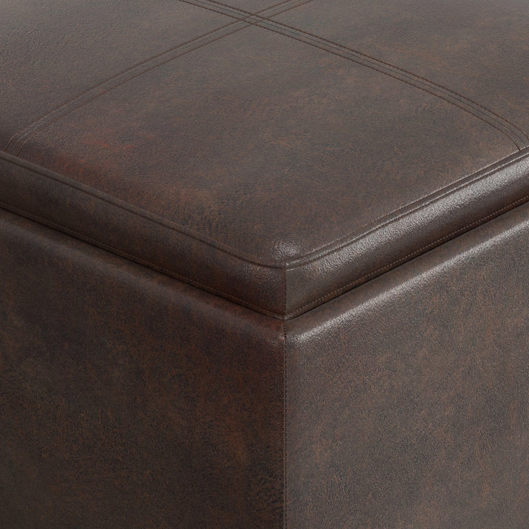 Distressed Brown | Rockwood 24 inch Square Storage Ottoman with Tray Top