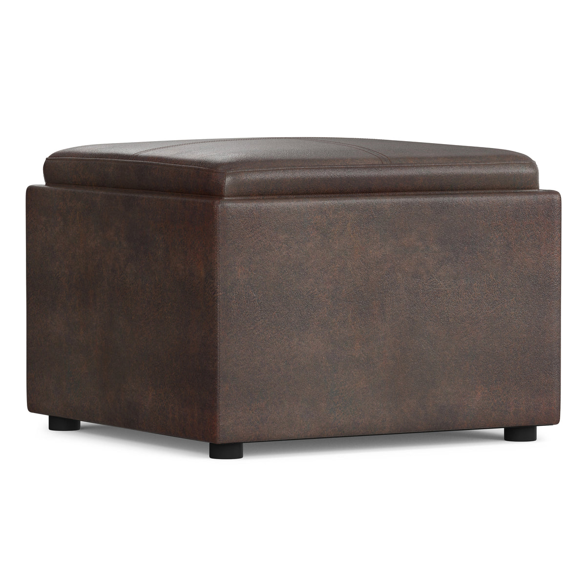 Distressed Brown | Rockwood 24 inch Square Storage Ottoman with Tray Top