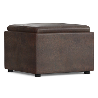 Distressed Brown | Rockwood 24 inch Square Storage Ottoman with Tray Top