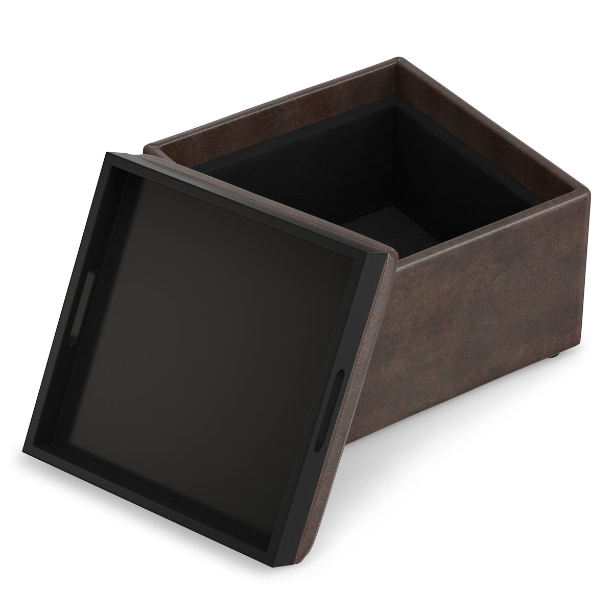 Distressed Brown | Rockwood 24 inch Square Storage Ottoman with Tray Top