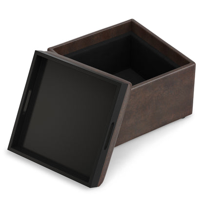 Distressed Brown | Rockwood 24 inch Square Storage Ottoman with Tray Top