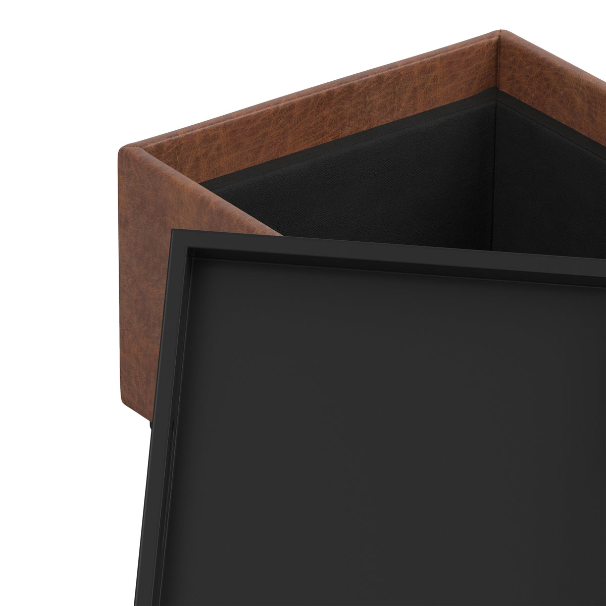 Distressed Saddle Brown | Rockwood 24 inch Square Storage Ottoman with Tray Top