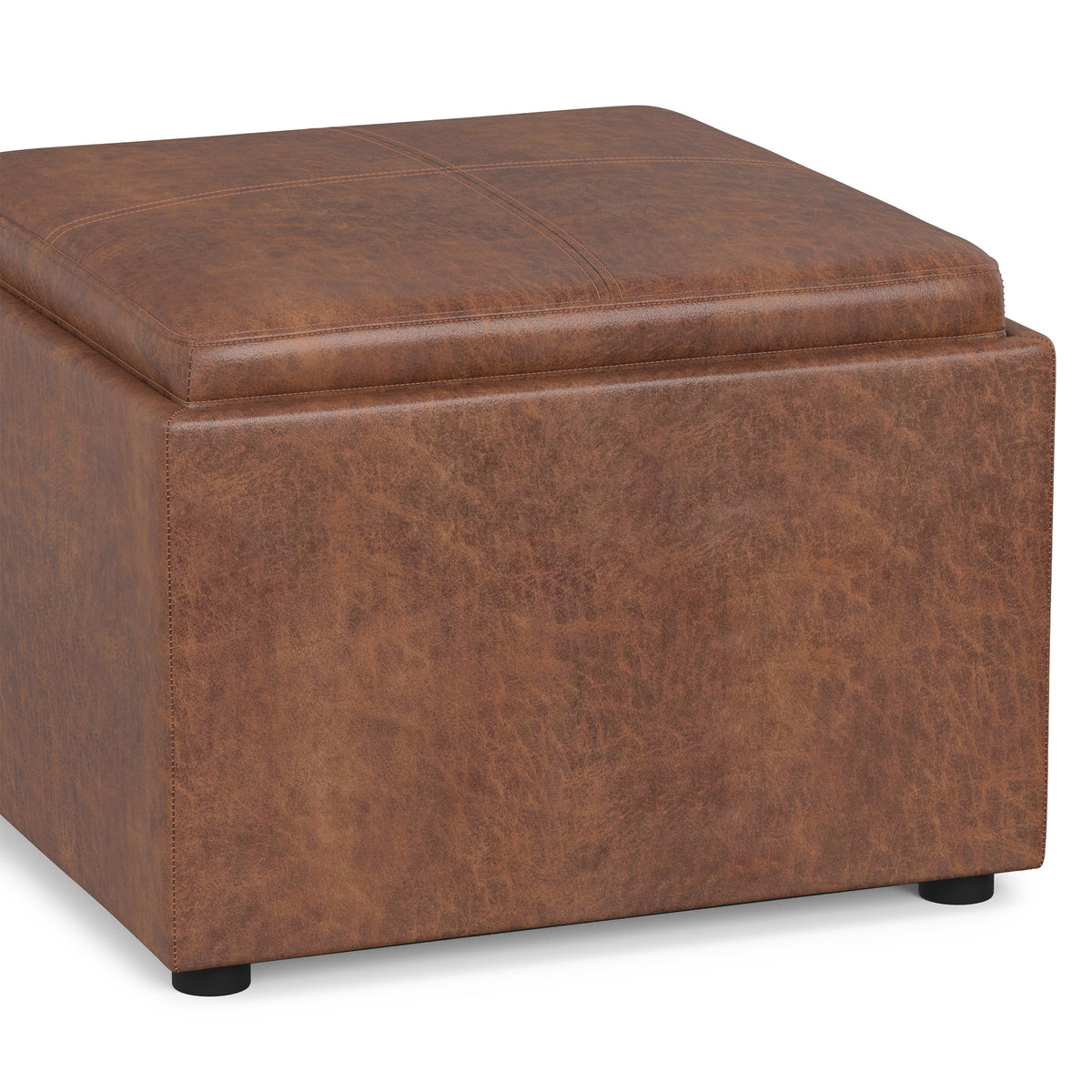 Distressed Saddle Brown | Rockwood 24 inch Square Storage Ottoman with Tray Top