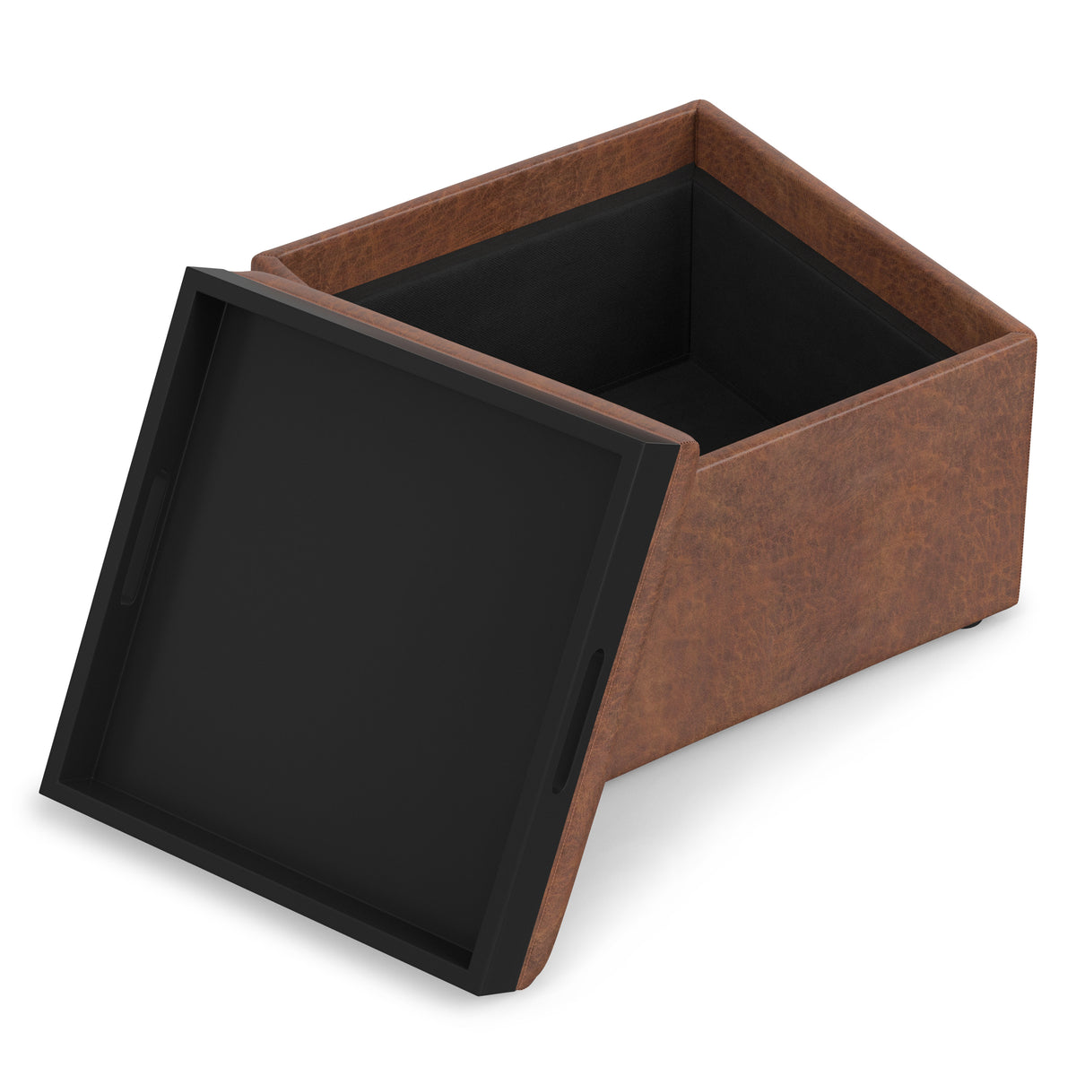 Distressed Saddle Brown | Rockwood 24 inch Square Storage Ottoman with Tray Top