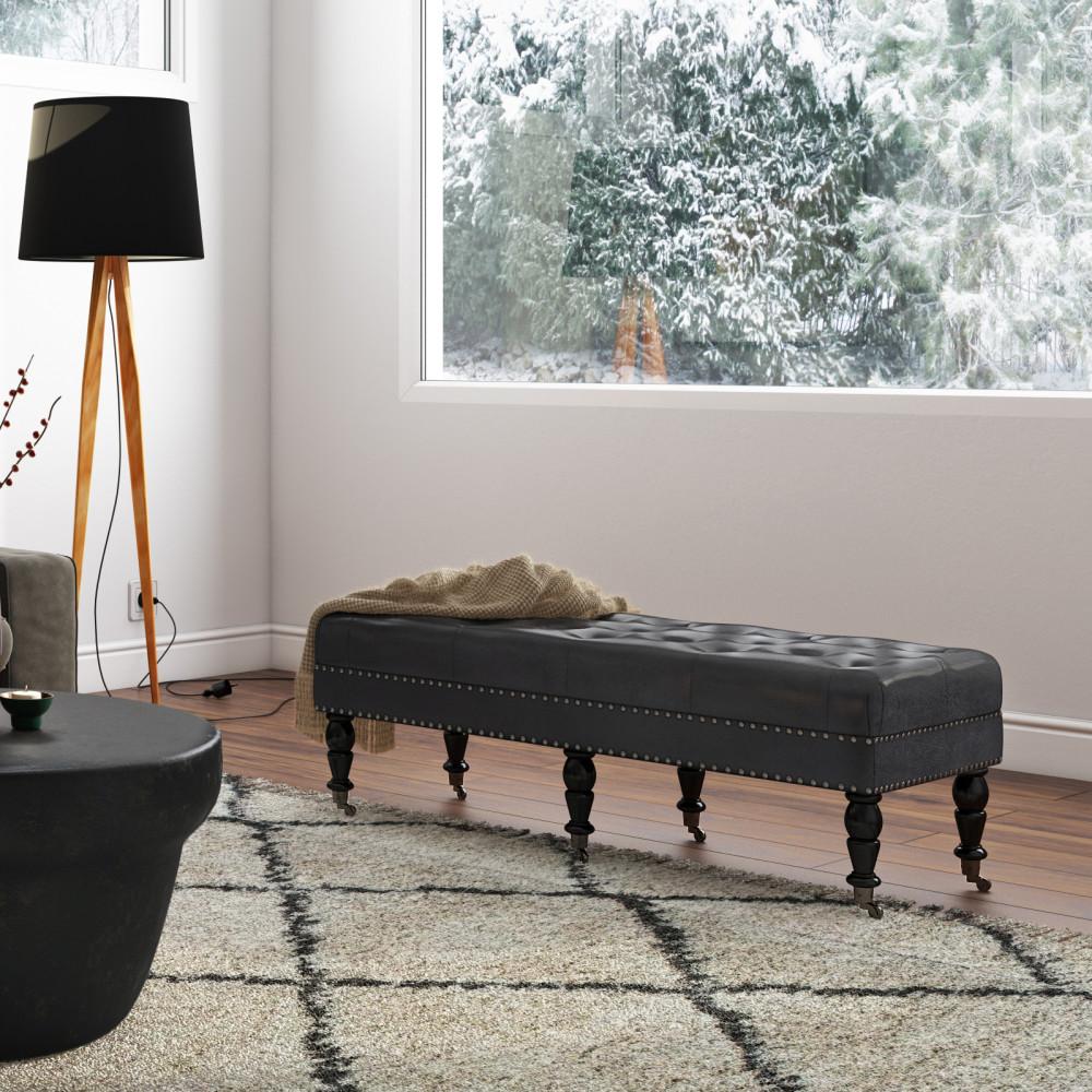 Distressed Black Distressed Vegan Leather | Henley Tufted Ottoman