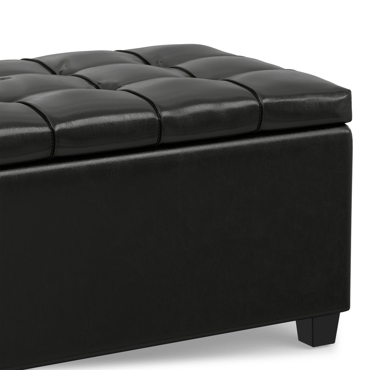 Midnight Black Vegan Leather | Sienna Storage Ottoman in Vegan Leather