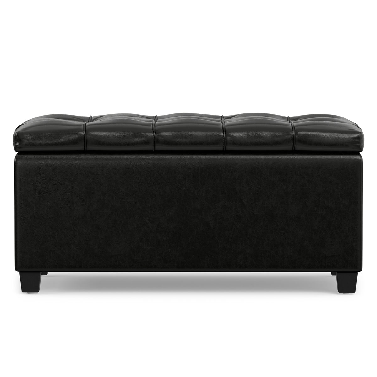 Midnight Black Vegan Leather | Sienna Storage Ottoman in Vegan Leather