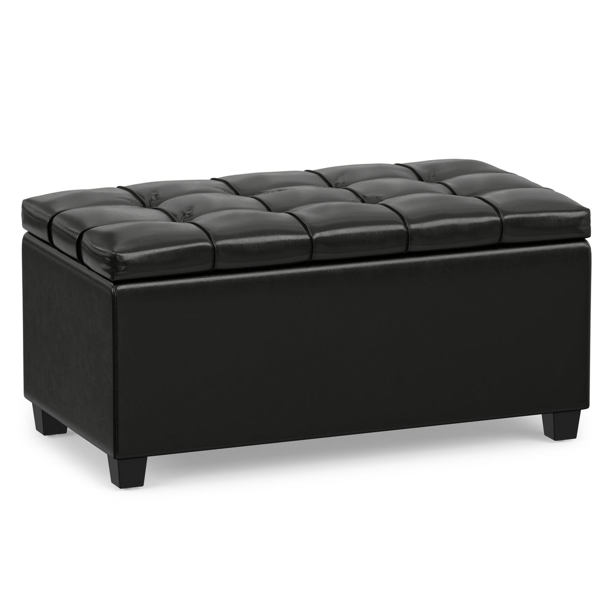 Midnight Black Vegan Leather | Sienna Storage Ottoman in Vegan Leather