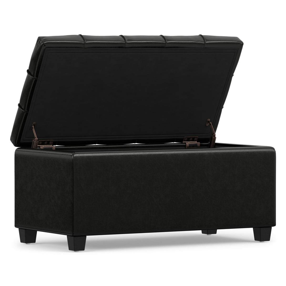 Midnight Black Vegan Leather | Sienna Storage Ottoman in Vegan Leather