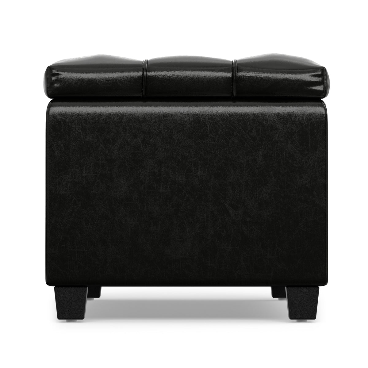 Midnight Black Vegan Leather | Sienna Storage Ottoman in Vegan Leather