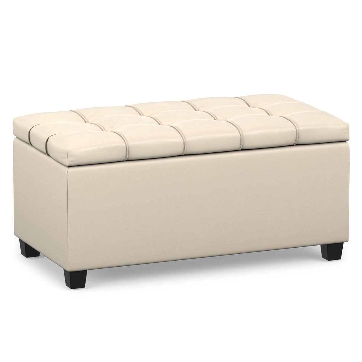 Satin Cream Vegan Leather | Sienna Storage Ottoman in Vegan Leather