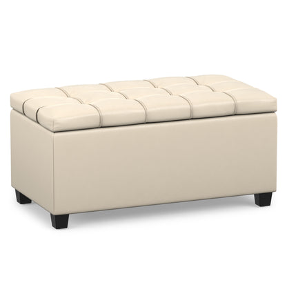 Satin Cream Vegan Leather | Sienna Storage Ottoman in Vegan Leather