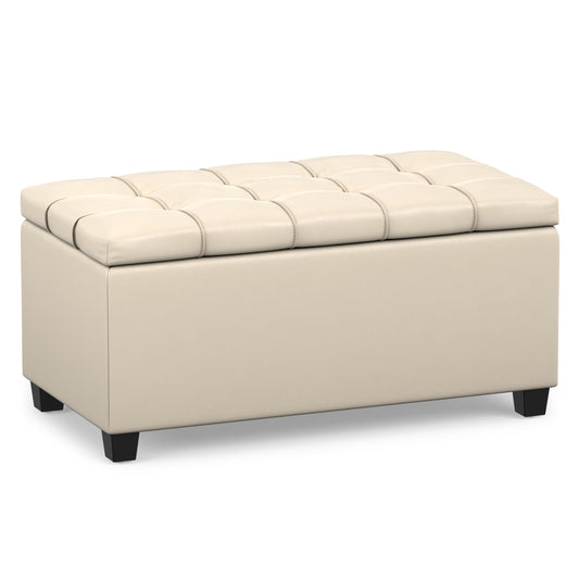 Satin Cream Vegan Leather | Sienna Storage Ottoman in Vegan Leather