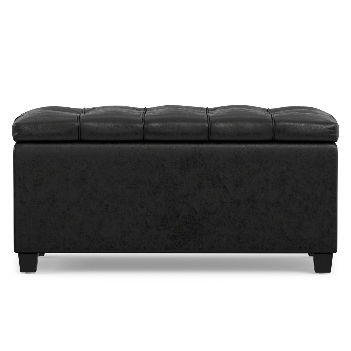 Distressed Black Distressed Vegan Leather | Sienna Storage Ottoman in Distressed Vegan Leather