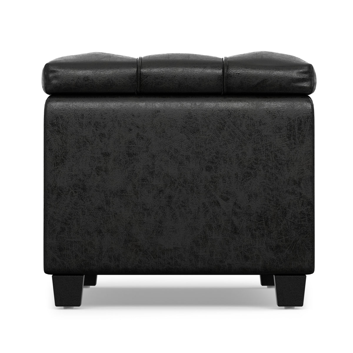 Distressed Black Distressed Vegan Leather | Sienna Storage Ottoman in Distressed Vegan Leather