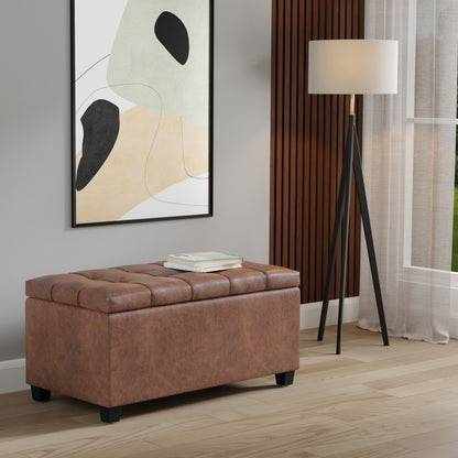 Distressed Saddle Brown Distressed Vegan Leather | Sienna Storage Ottoman in Distressed Vegan Leather