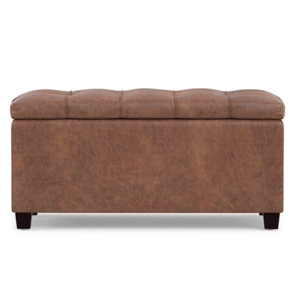 Distressed Saddle Brown Distressed Vegan Leather | Sienna Storage Ottoman in Distressed Vegan Leather