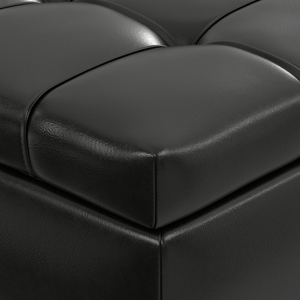 Midnight Black Vegan Leather | Saxon Storage Ottoman Bench
