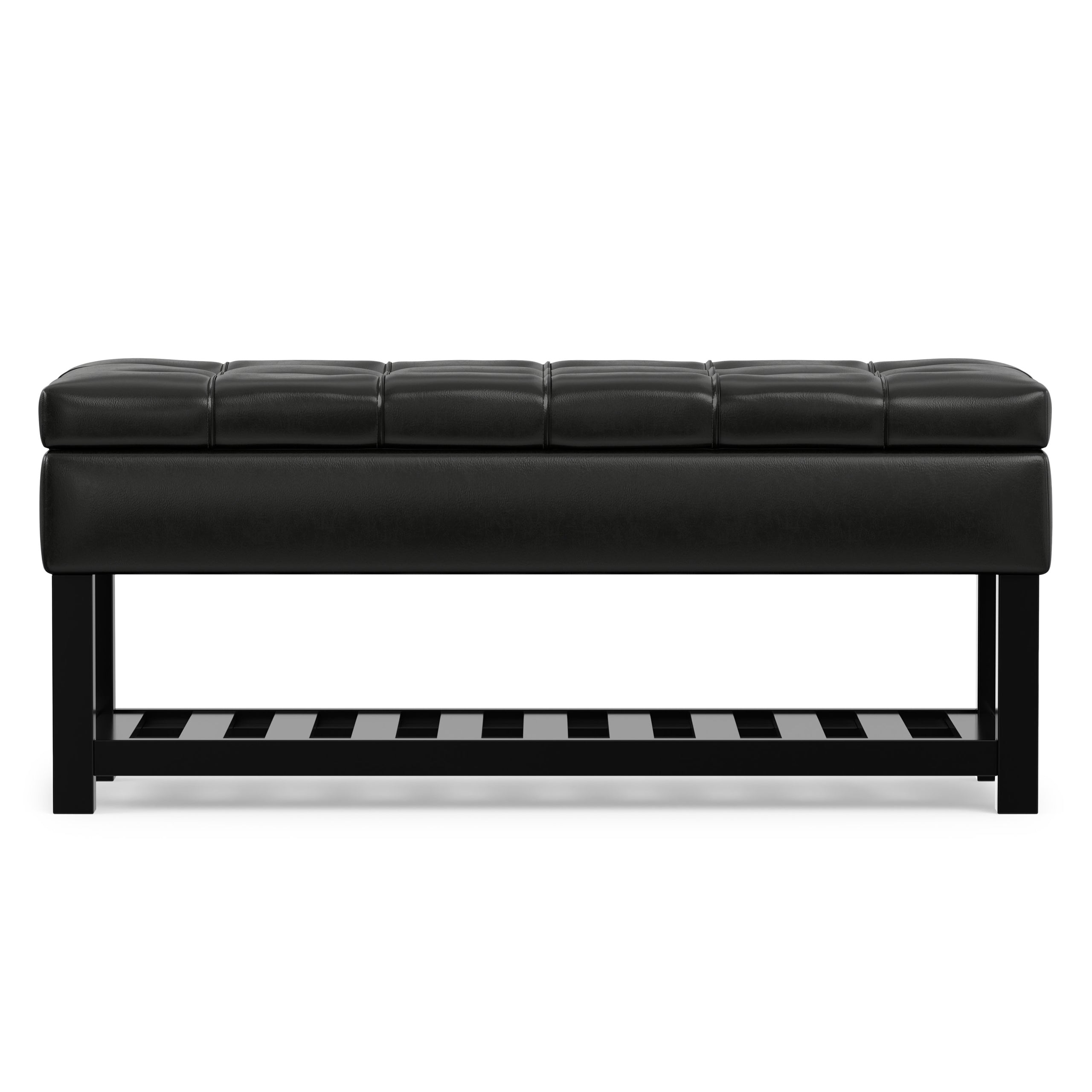 Midnight Black Vegan Leather | Saxon Storage Ottoman Bench