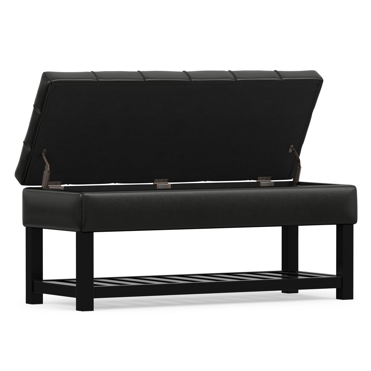 Midnight Black Vegan Leather | Saxon Storage Ottoman Bench