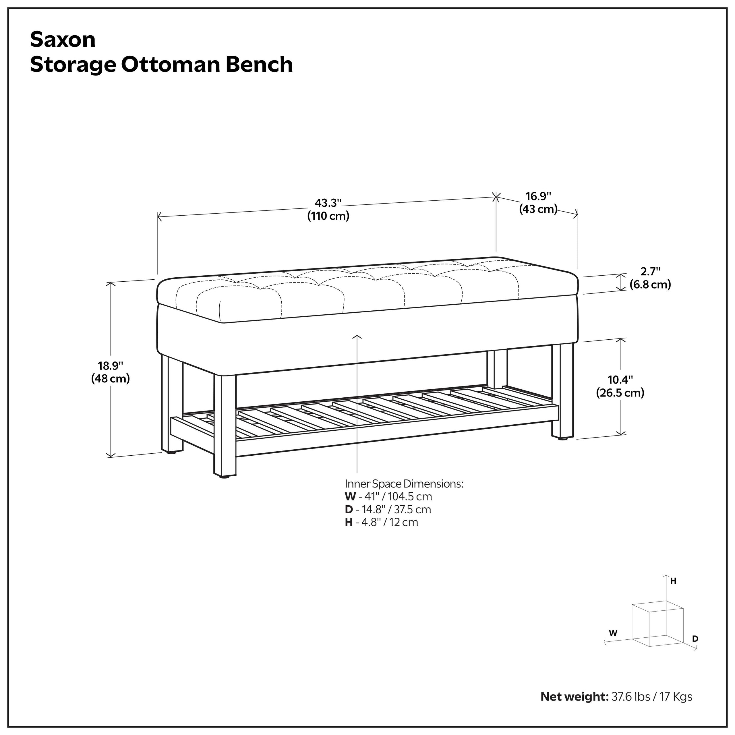 Slate Grey Linen Style Fabric | Saxon Storage Ottoman Bench