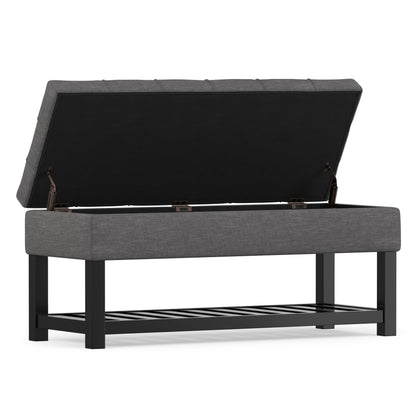 Slate Grey Linen Style Fabric | Saxon Storage Ottoman Bench