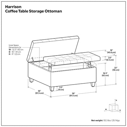 Midnight Black Vegan Leather | Harrison Coffee Table Storage Ottoman