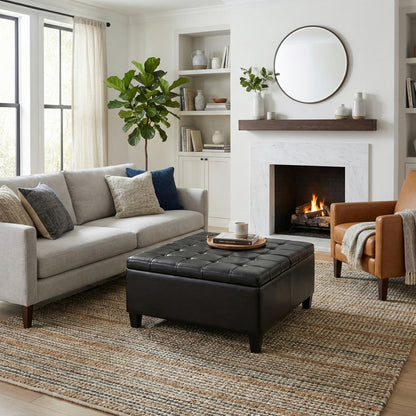Midnight Black Vegan Leather | Harrison Coffee Table Storage Ottoman