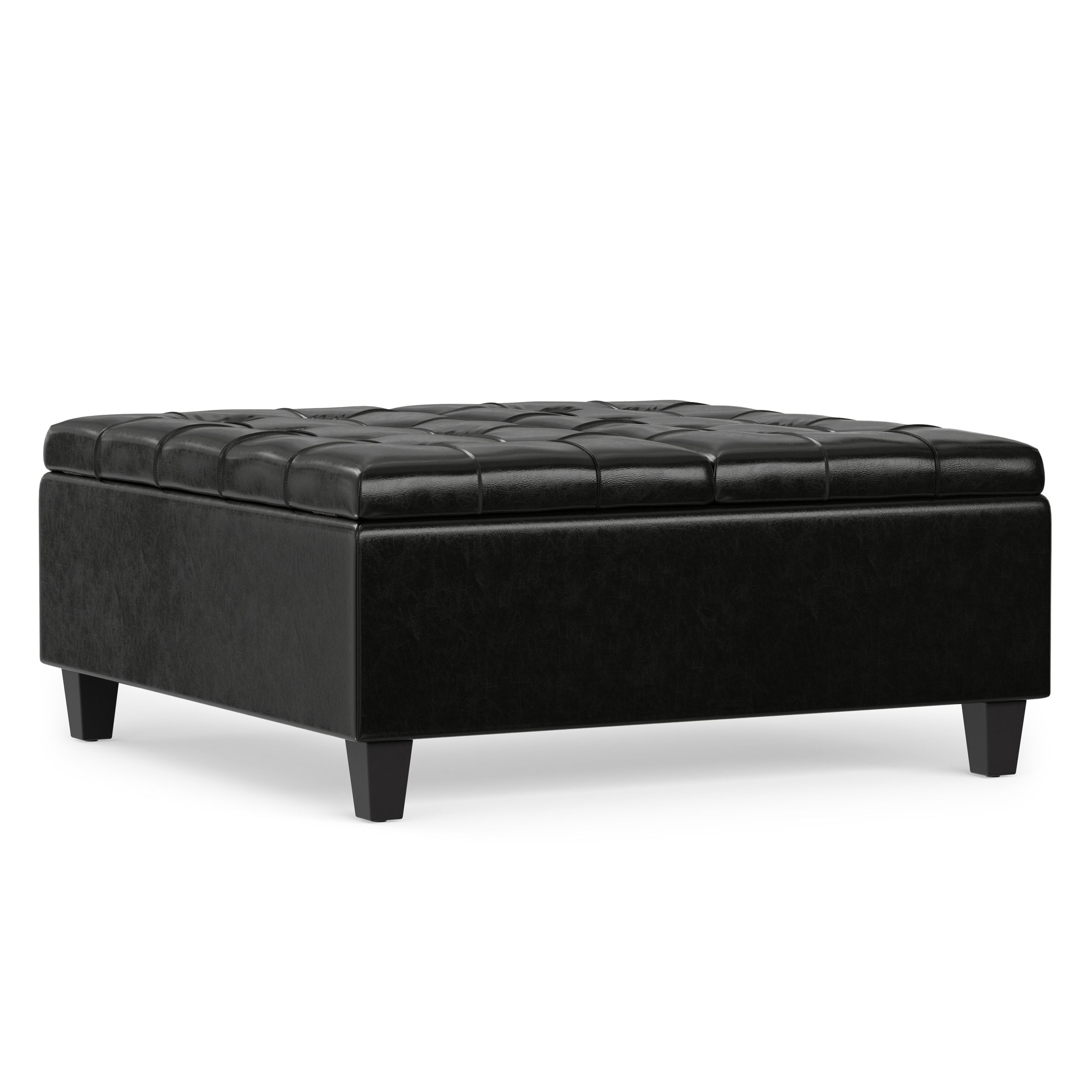 Midnight Black Vegan Leather | Harrison Coffee Table Storage Ottoman