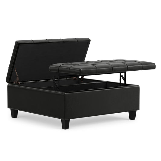 Midnight Black Vegan Leather | Harrison Coffee Table Storage Ottoman