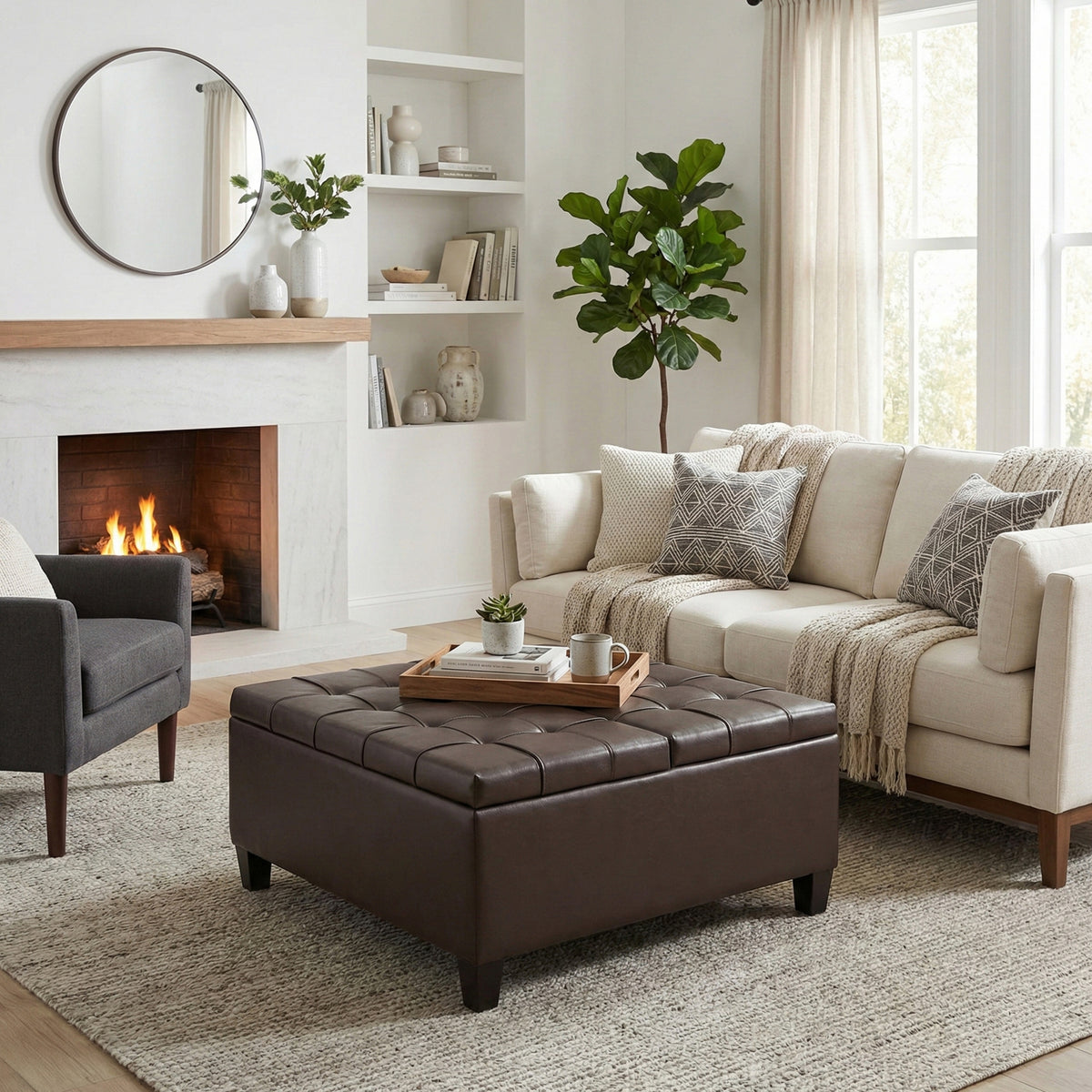 Chocolate Brown Vegan Leather | Harrison Coffee Table Storage Ottoman
