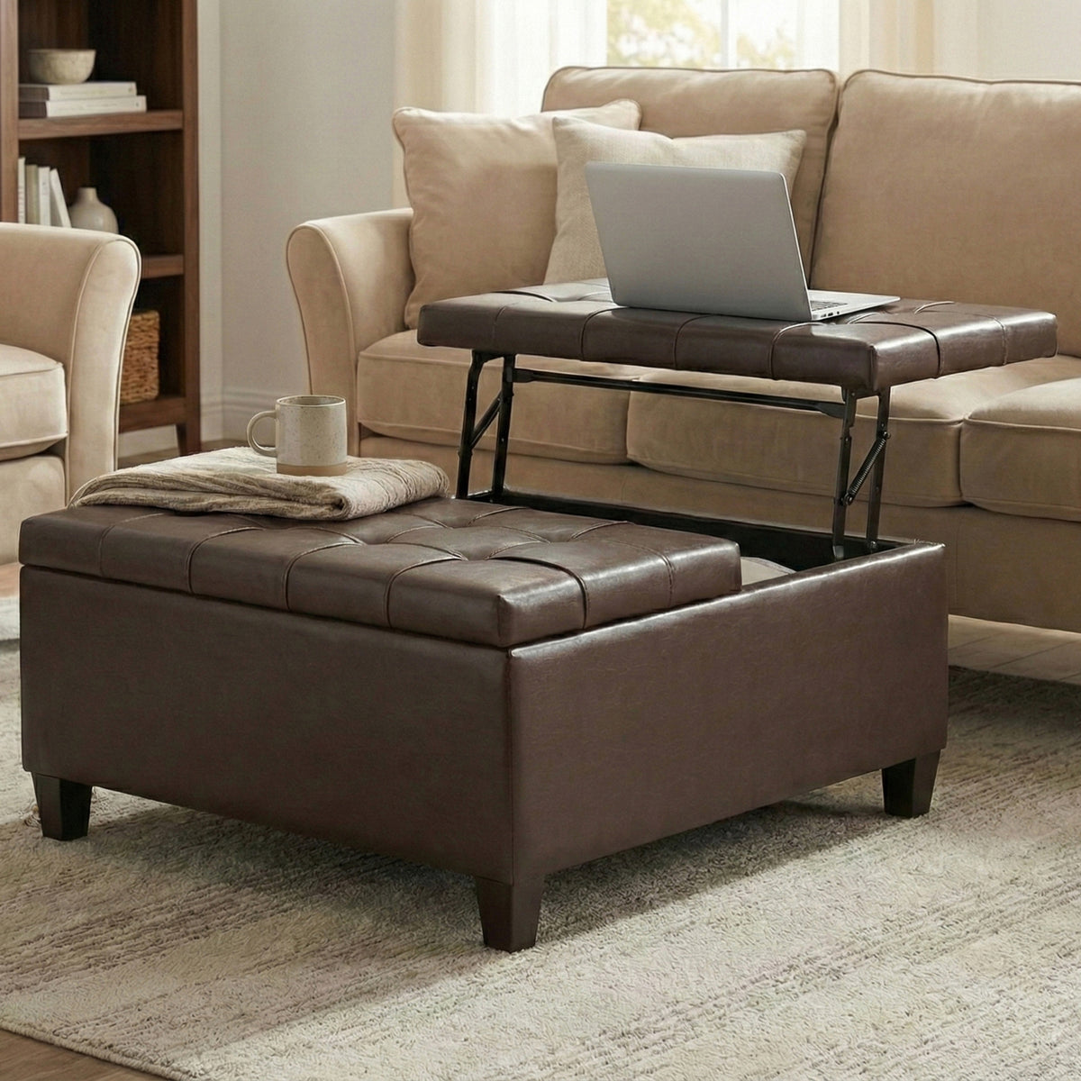 Chocolate Brown Vegan Leather | Harrison Coffee Table Storage Ottoman