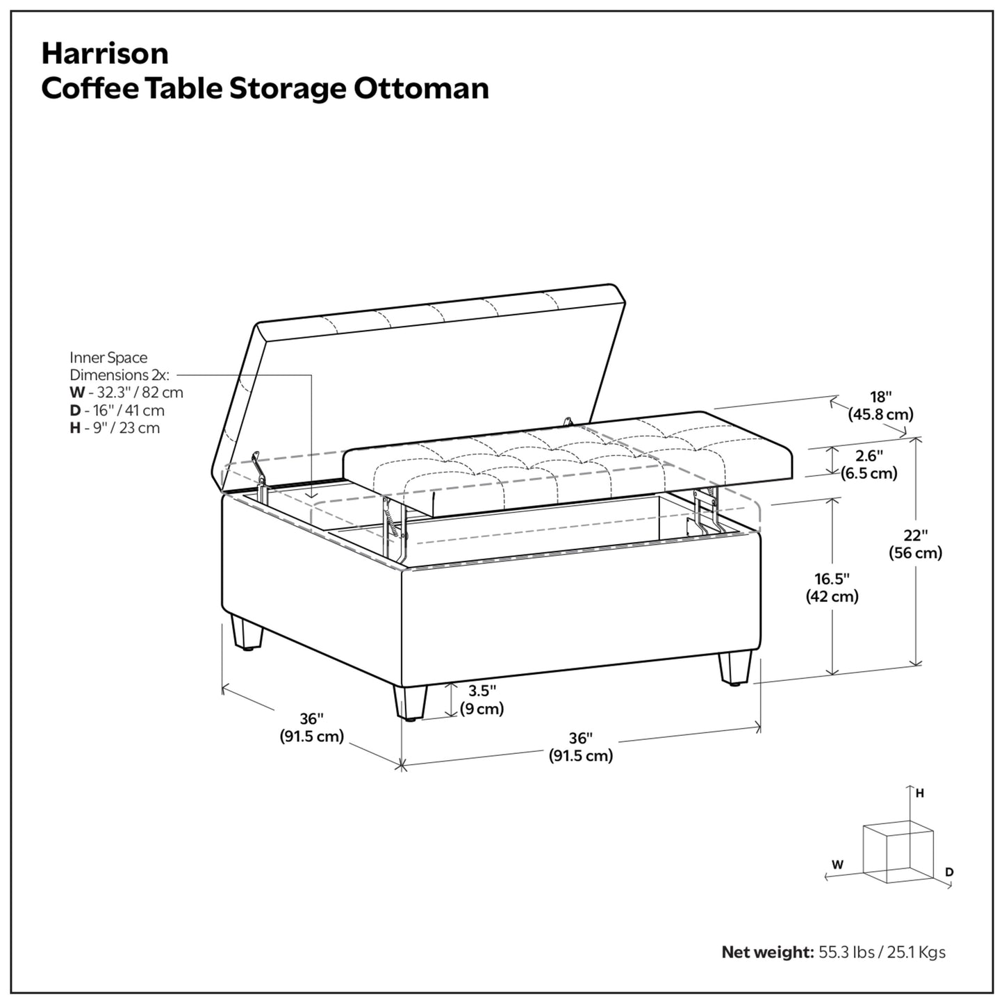 Satin Cream Vegan Leather | Harrison Coffee Table Storage Ottoman