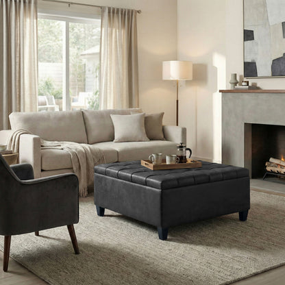 Distressed Black Distressed Vegan Leather | Harrison Coffee Table Storage Ottoman