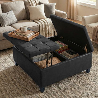 Distressed Black Distressed Vegan Leather | Harrison Coffee Table Storage Ottoman