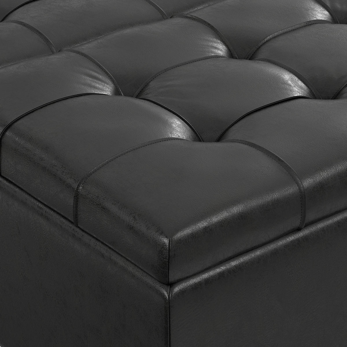 Distressed Black Distressed Vegan Leather | Harrison Coffee Table Storage Ottoman