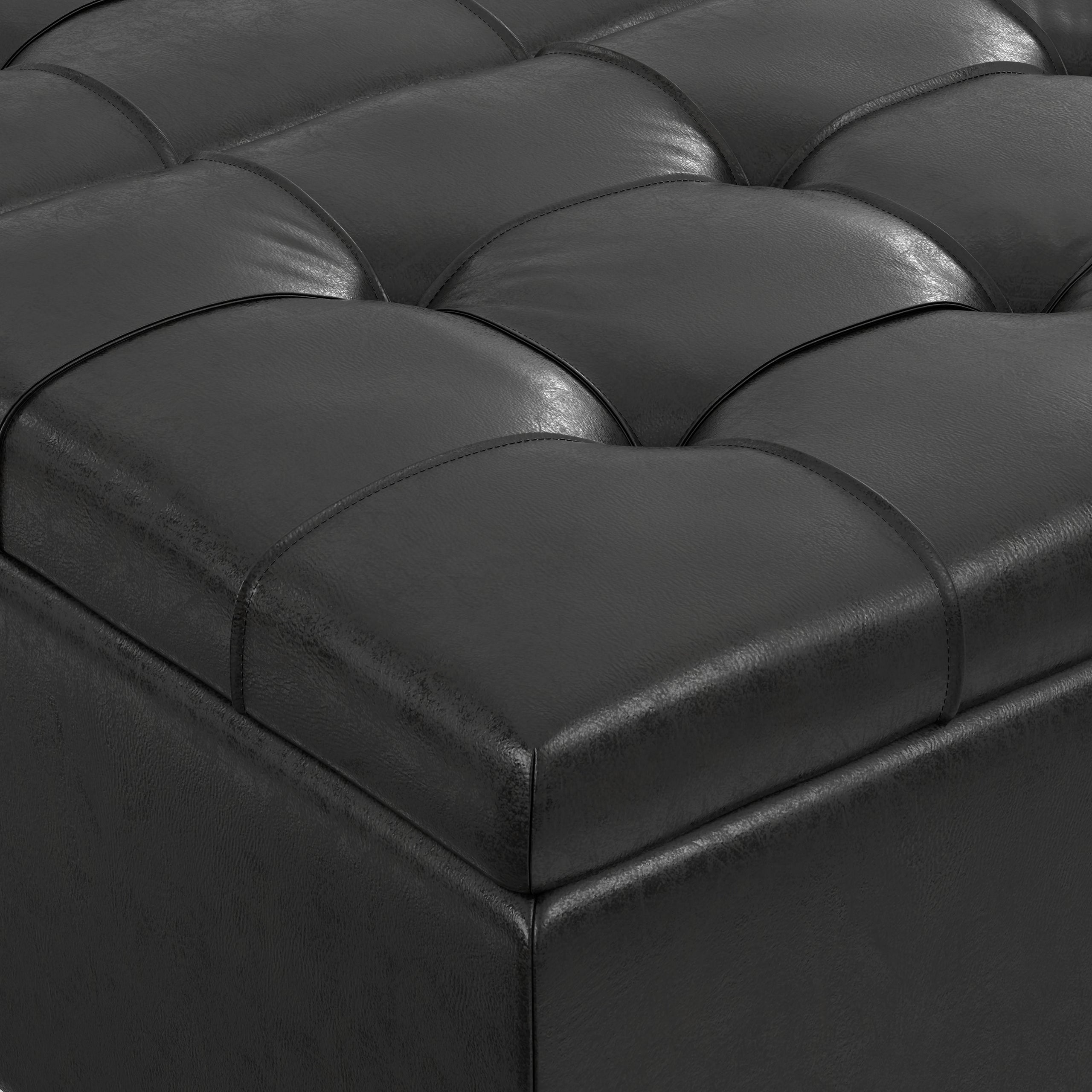Distressed Black Distressed Vegan Leather | Harrison Coffee Table Storage Ottoman