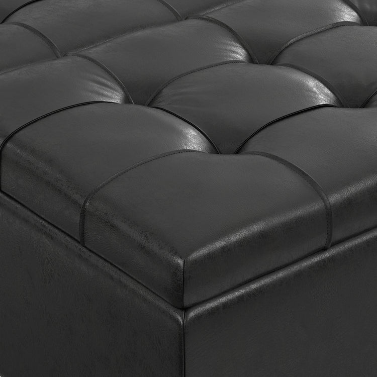 Distressed Black Distressed Vegan Leather | Harrison Coffee Table Storage Ottoman